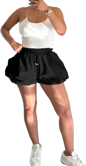 Women's Casual Bubble Shorts Elastic High Waist Workout Puffy Shorts