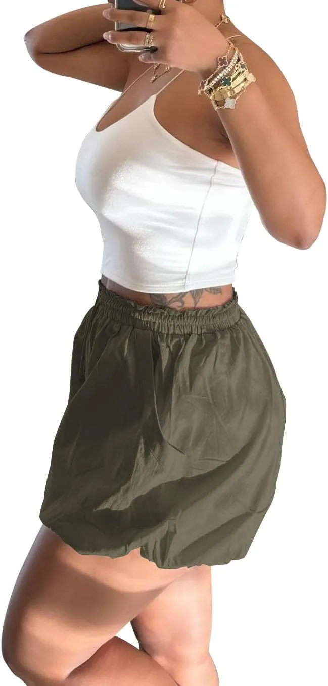 Women's Casual Bubble Shorts Elastic High Waist Workout Puffy Shorts