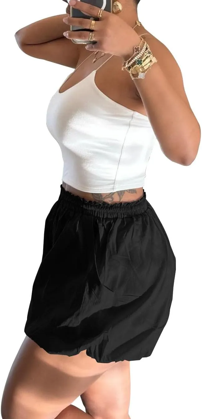 Women's Casual Bubble Shorts Elastic High Waist Workout Puffy Shorts