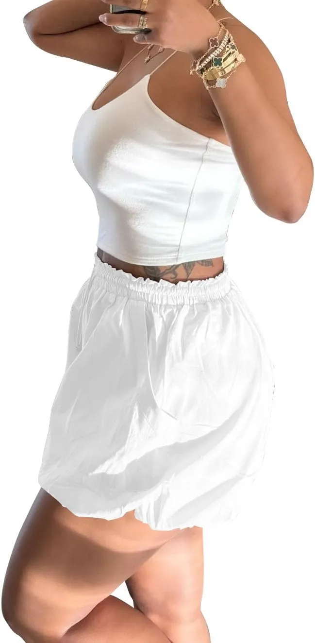 Women's Casual Bubble Shorts Elastic High Waist Workout Puffy Shorts
