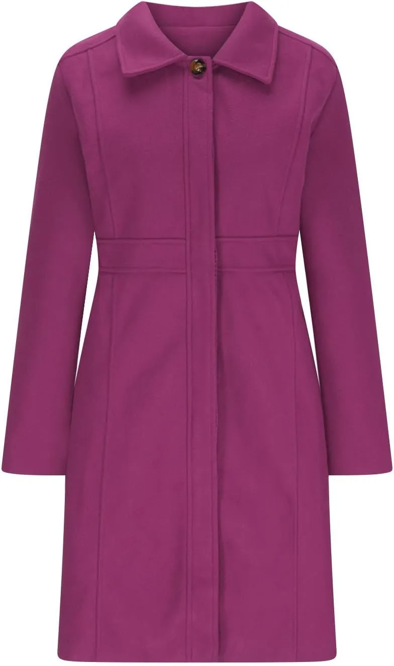 Womens Casual Elegant Peacoat Single Breasted Lapel Wool Blend Coat Long Sleeve Mid Length Overcoat With Pockets