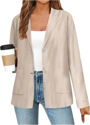 Womens Casual Lightweight Blazers Loose Long Sleeve Lapel Suit Jackets Open Front Button Cardigans with Pockets 2024