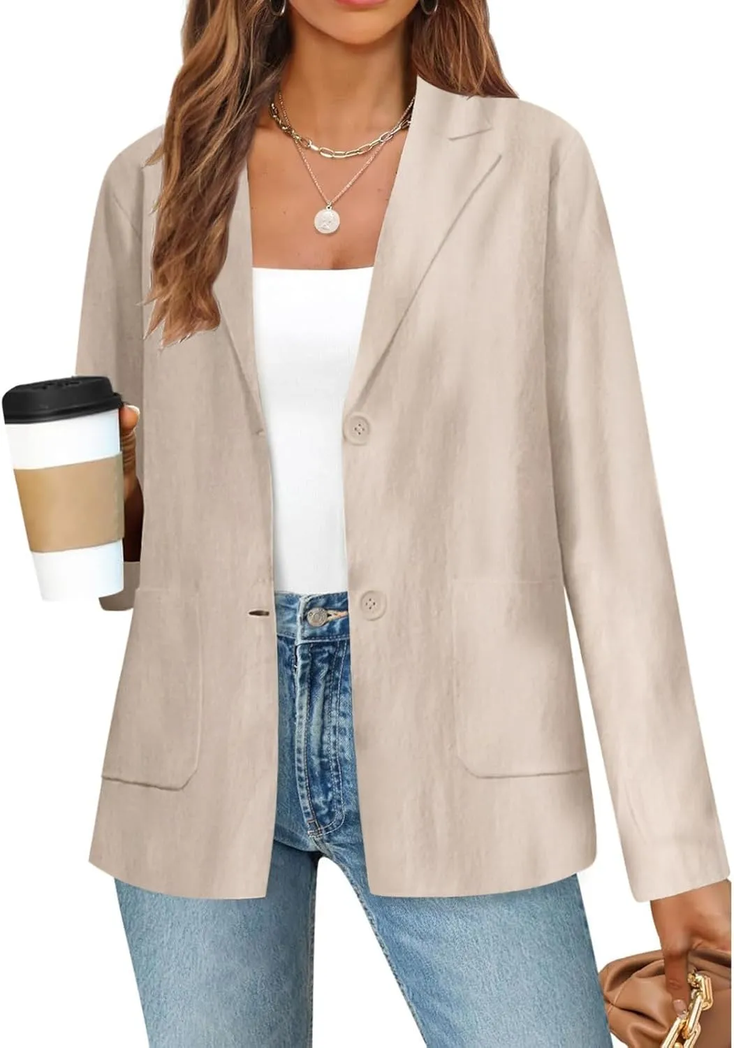 Womens Casual Lightweight Blazers Loose Long Sleeve Lapel Suit Jackets Open Front Button Cardigans with Pockets 2024