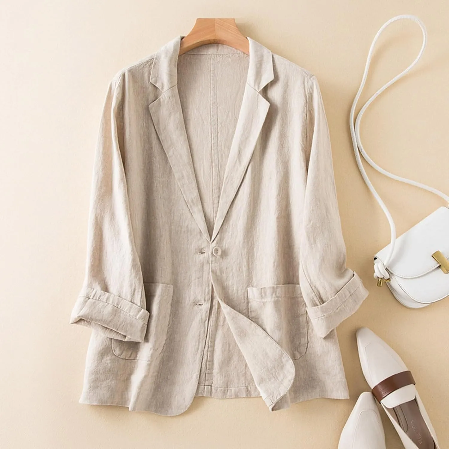 Womens Casual Lightweight Blazers Loose Long Sleeve Lapel Suit Jackets Open Front Button Cardigans with Pockets 2024