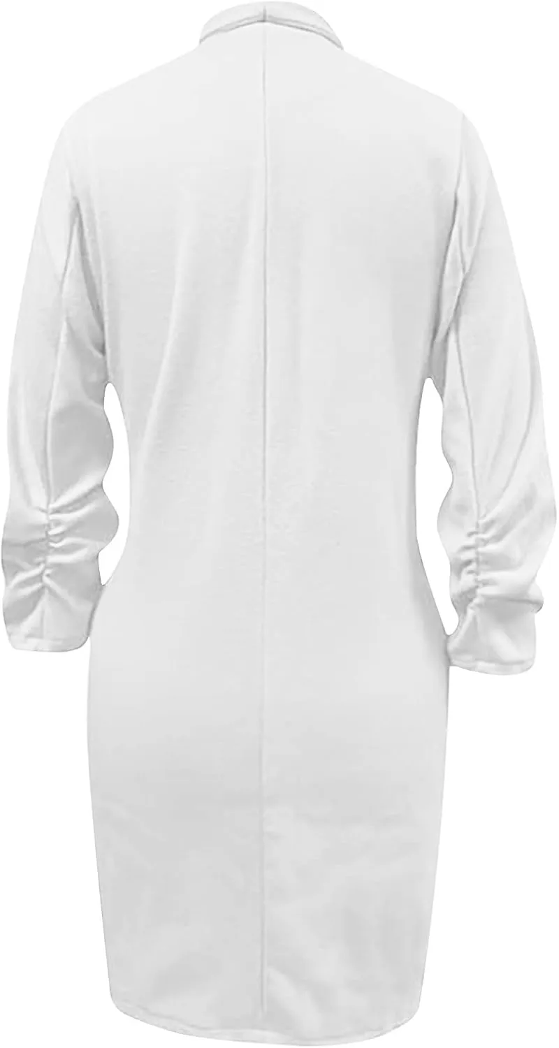 Women's Casual Long Blazers Ruched 3/4 Sleeve Lapel Oversized Suit Jacket Elegant Work Office Blazer Jackets