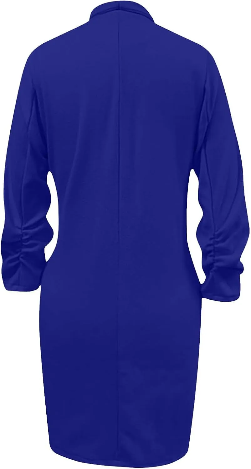Women's Casual Long Blazers Trendy Ruched 3/4 Sleeve Lapel Jackets Open Front Long Sleeve Work Office Suit Jackets