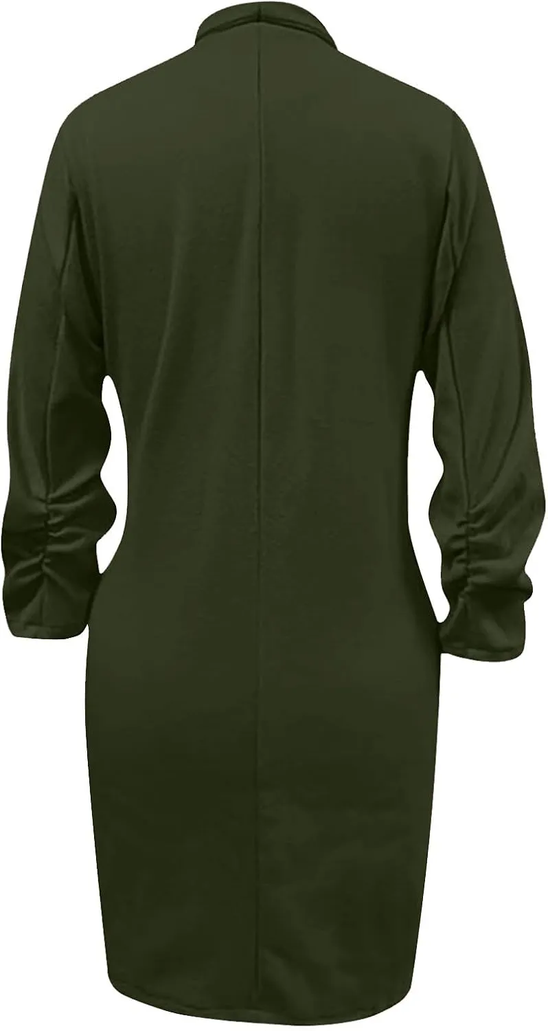 Women's Casual Long Blazers Trendy Ruched 3/4 Sleeve Lapel Jackets Open Front Long Sleeve Work Office Suit Jackets