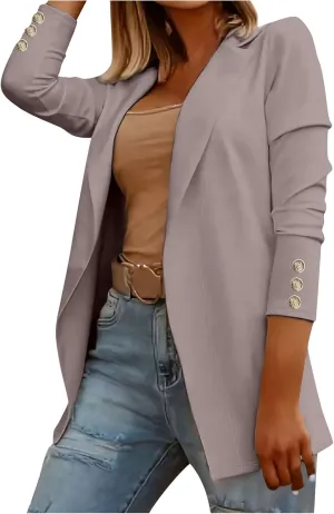 Womens Casual Long Sleeve Blazer Open Front Solid Color Work Office Blazer Jackets Lightweight Stretch Lapel Jackets
