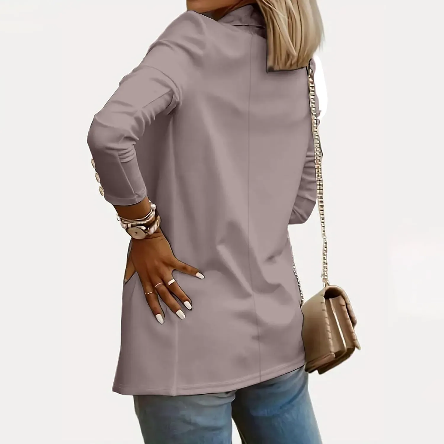 Womens Casual Long Sleeve Blazer Open Front Solid Color Work Office Blazer Jackets Lightweight Stretch Lapel Jackets