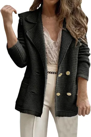 Womens Casual Long Sleeve Blazers Business Casual Jacket Textured Button Coat Lightweight Cardigans with Pockets