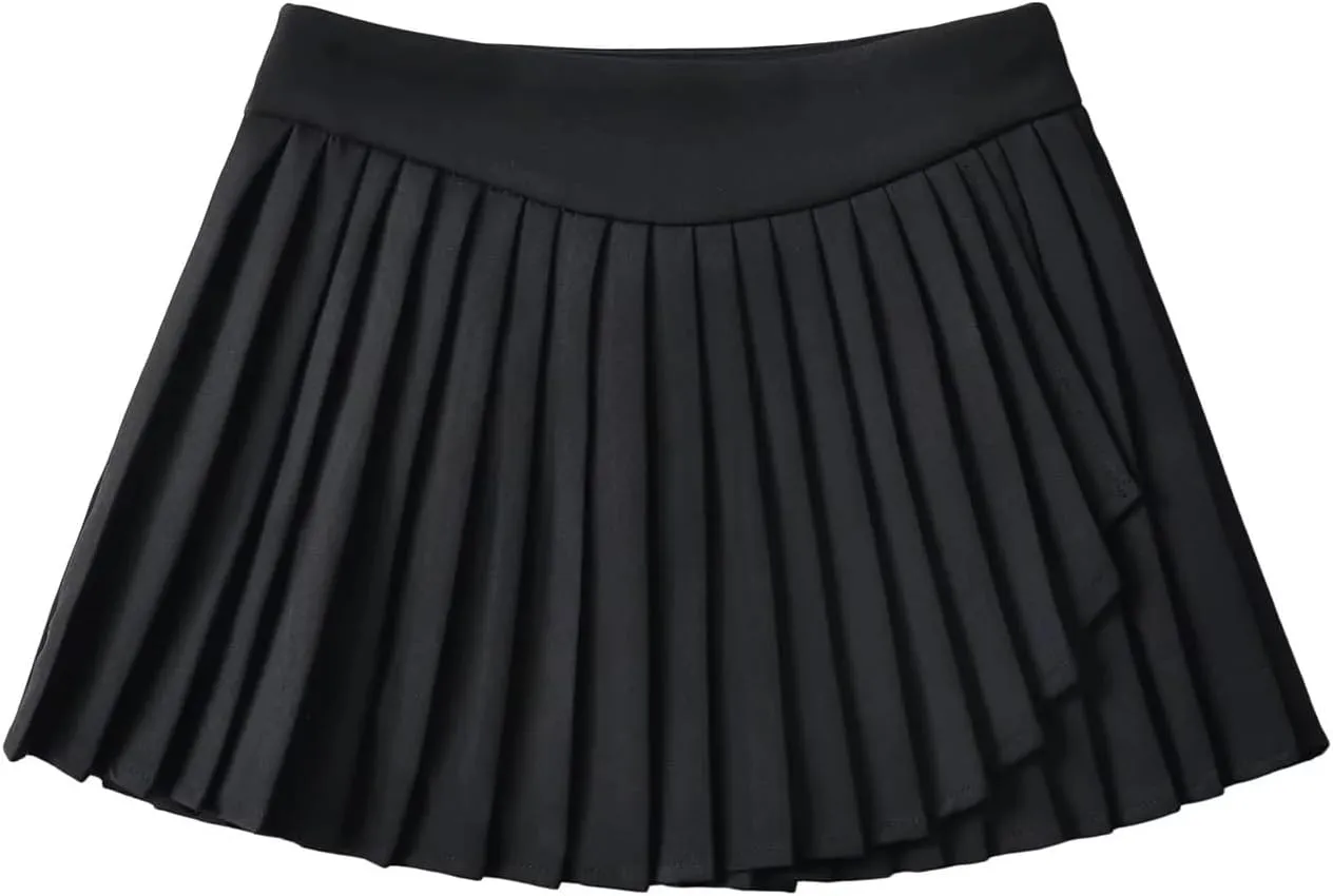 Womens' Casual Pleated Pleated Skort Flared Skirt with Lining Shorts