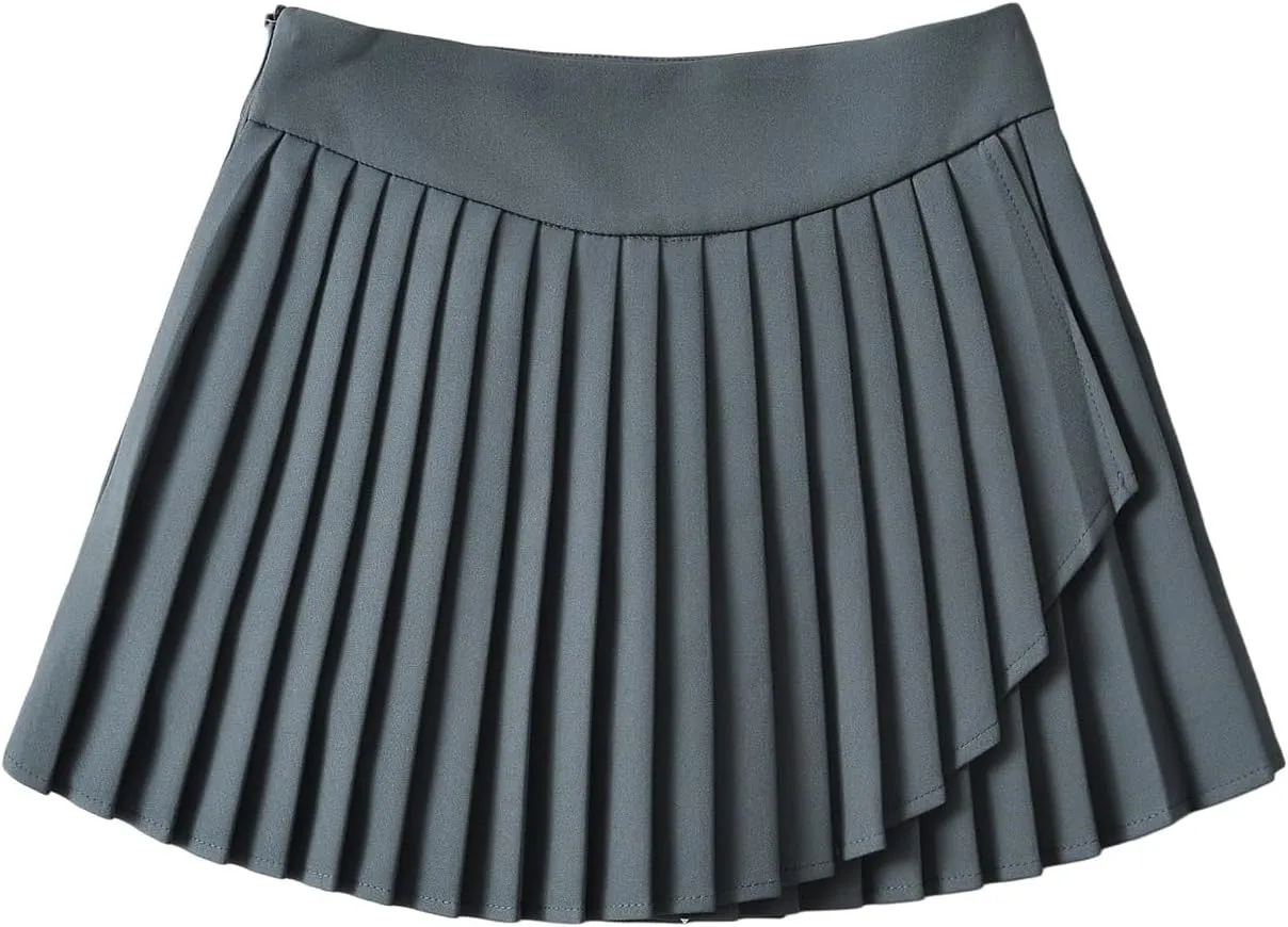 Womens' Casual Pleated Pleated Skort Flared Skirt with Lining Shorts