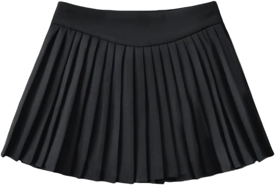 Womens' Casual Pleated Pleated Skort Flared Skirt with Lining Shorts