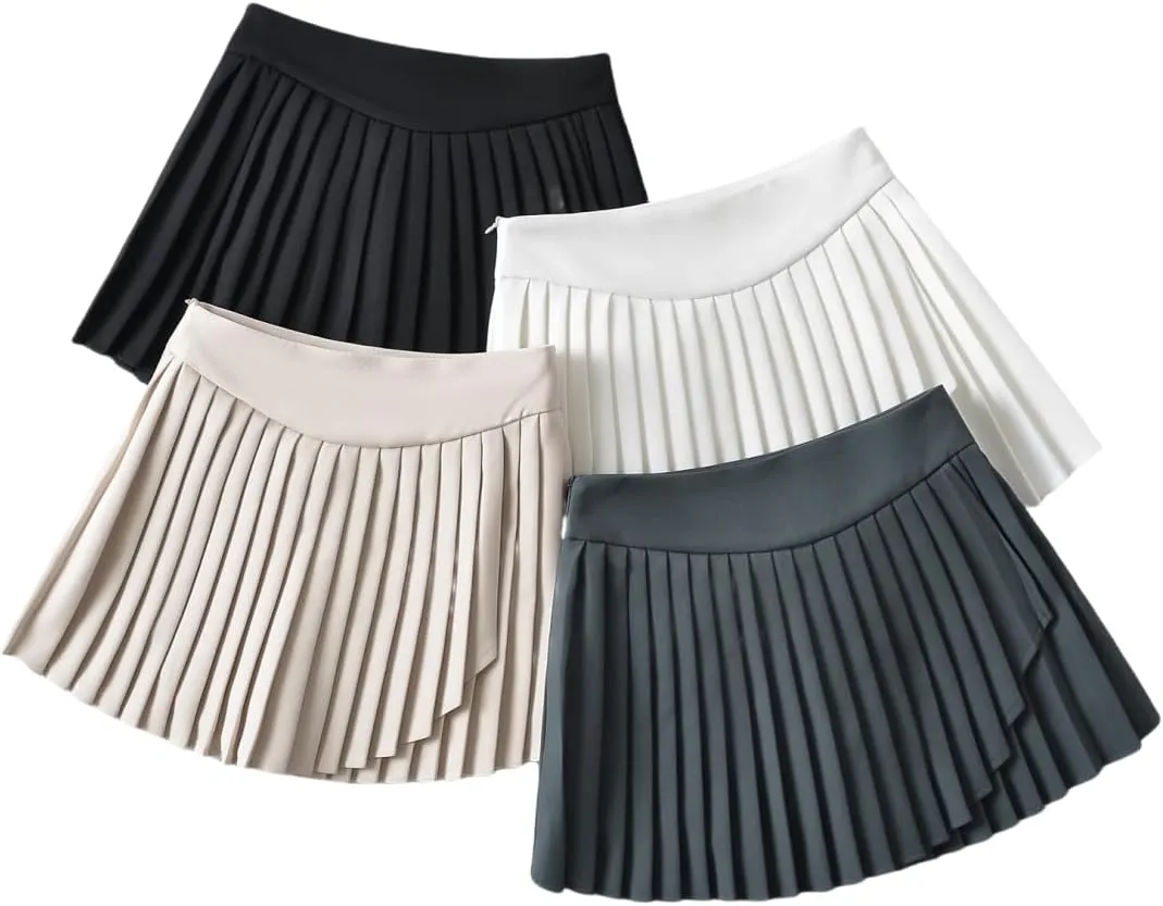Womens' Casual Pleated Pleated Skort Flared Skirt with Lining Shorts