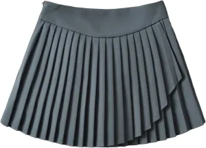 Womens' Casual Pleated Pleated Skort Flared Skirt with Lining Shorts