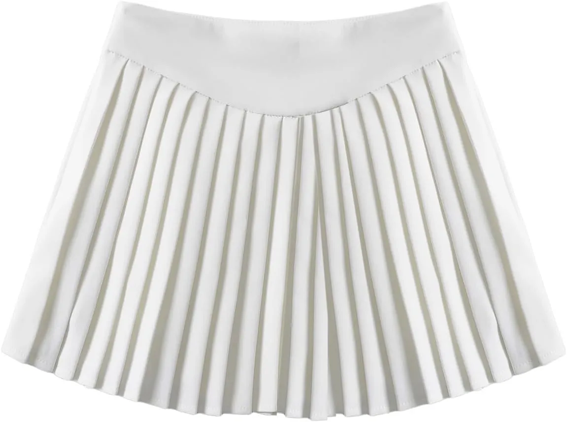 Womens' Casual Pleated Pleated Skort Flared Skirt with Lining Shorts