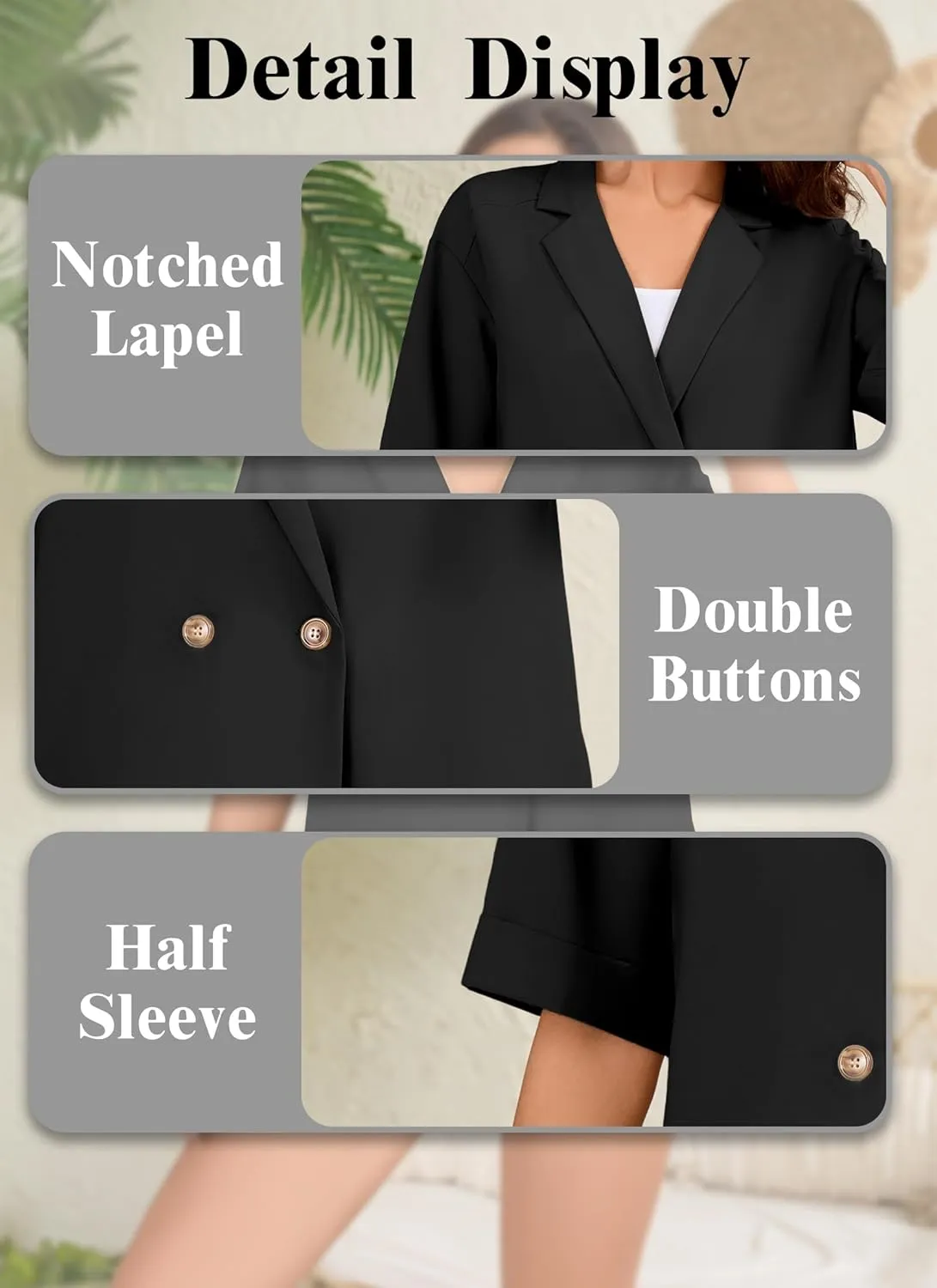Women's Casual Short Sleeve Blazers Oversized Lapel Button Solid Work Office Outwear Jacket Spring Summer