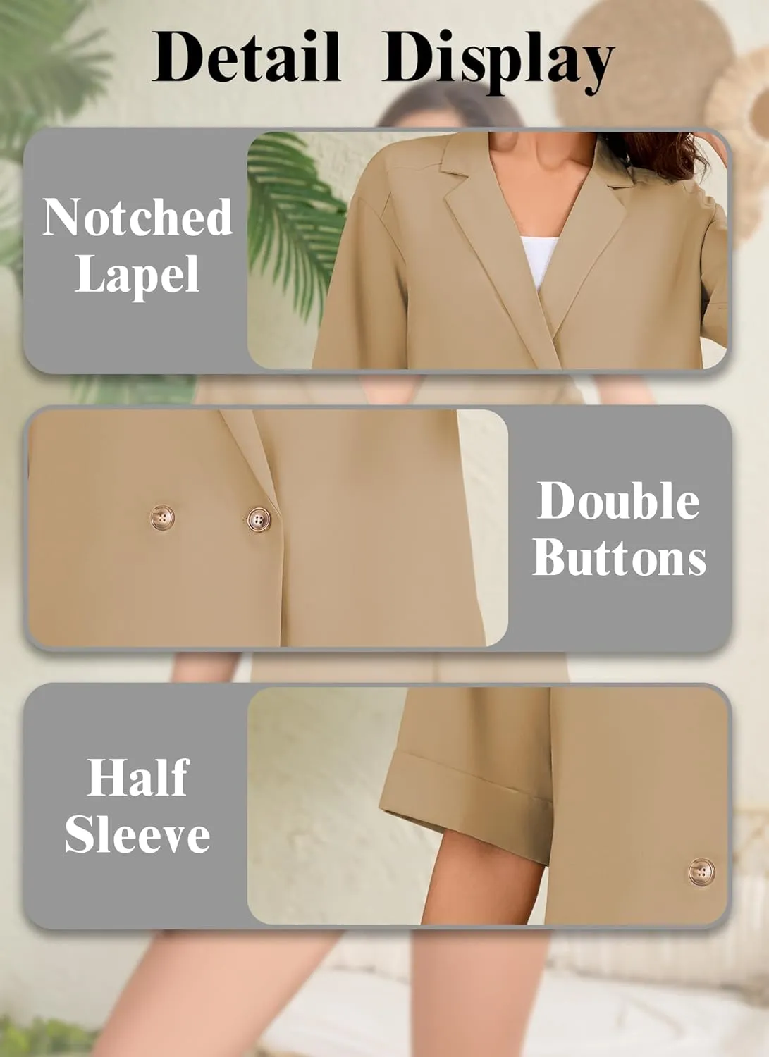 Women's Casual Short Sleeve Blazers Oversized Lapel Button Solid Work Office Outwear Jacket Spring Summer