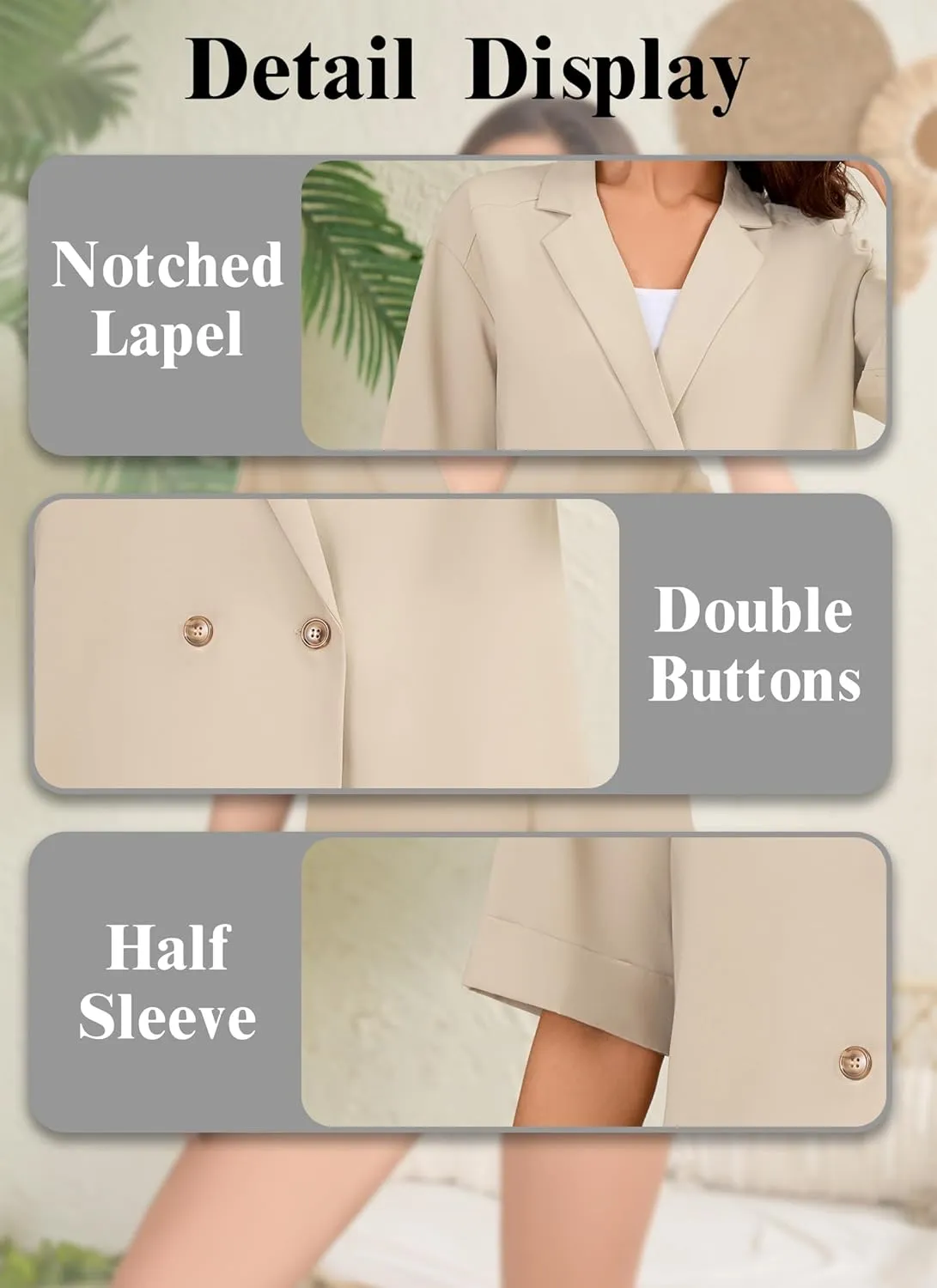 Women's Casual Short Sleeve Blazers Oversized Lapel Button Solid Work Office Outwear Jacket Spring Summer