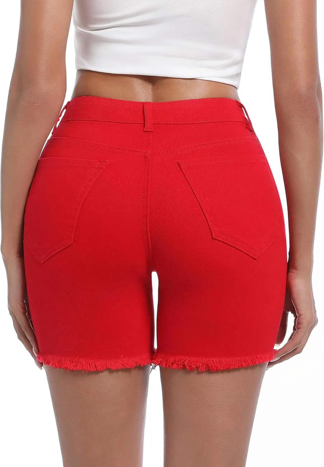 Women’s Casual Summer Ripped High Waisted Denim Shorts Stretch Distressed Frayed Raw Hem Jean Shorts