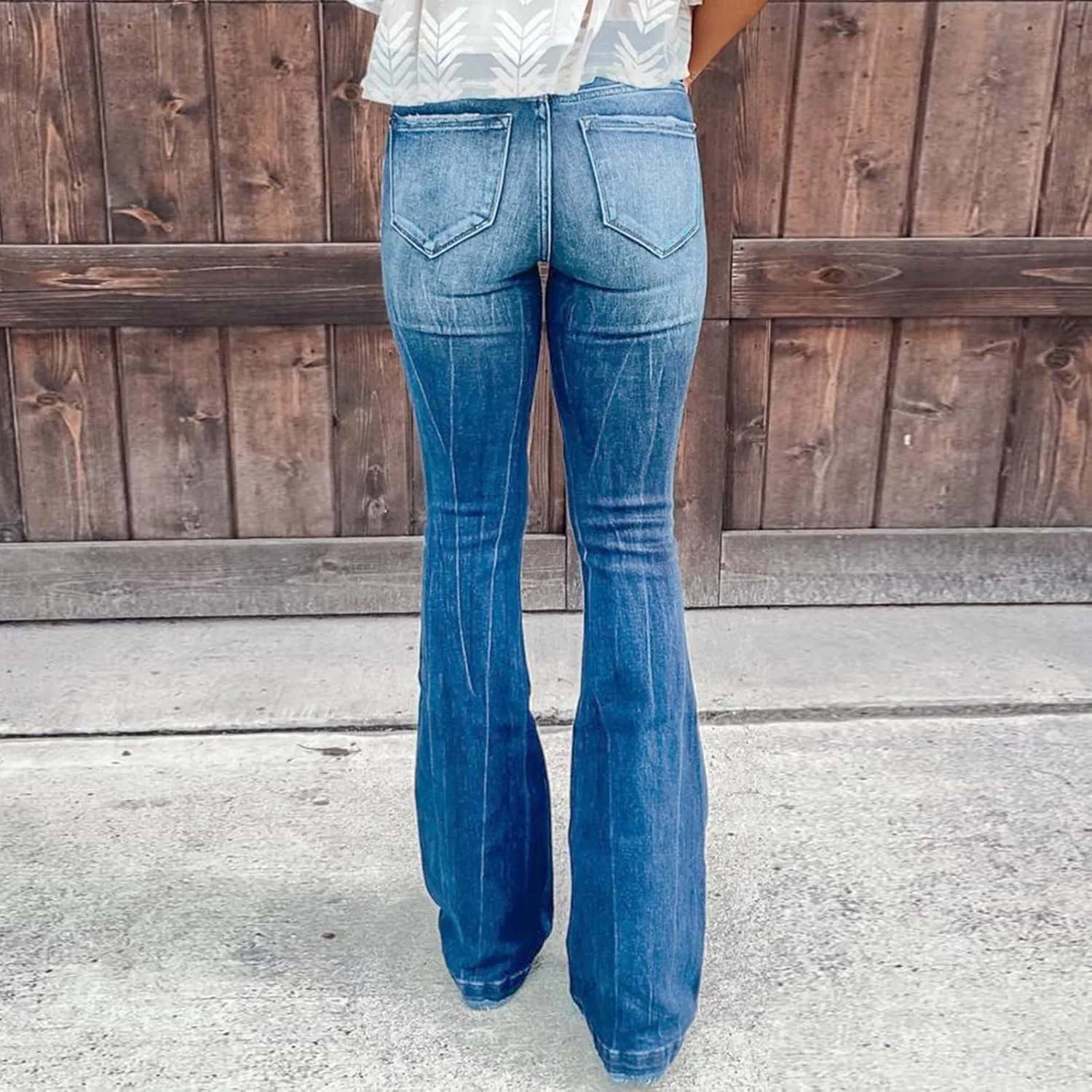 Women's Classic Skinny Jeans Ripped Bell Bottom High Waisted Flared Jean Pants Retro Distressed Wide Leg Denim Pants