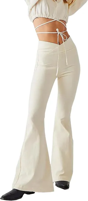 Women's Crossover Flare Jeans High Waisted Stretch Denim Pants