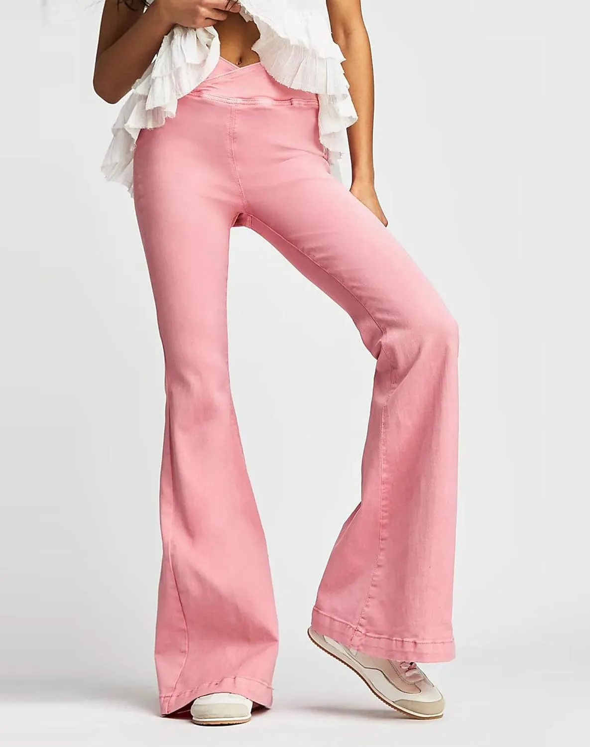 Women's Crossover Flare Jeans High Waisted Stretch Denim Pants