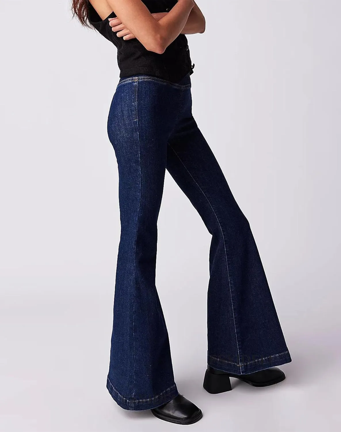 Women's Crossover Flare Jeans High Waisted Stretch Denim Pants