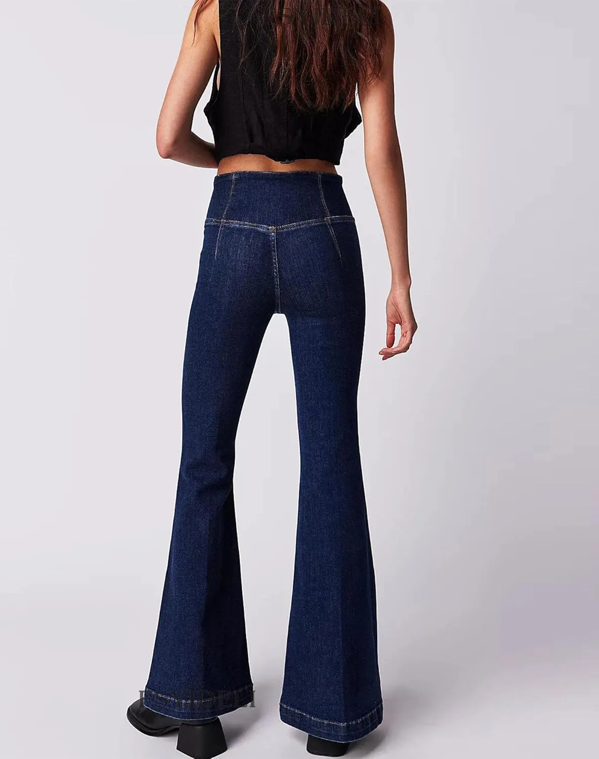 Women's Crossover Flare Jeans High Waisted Stretch Denim Pants