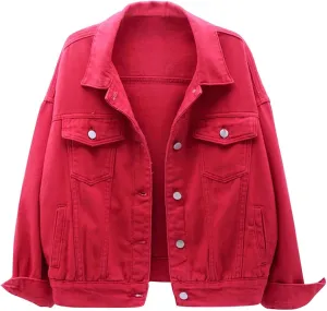 Women's Denim Jacket Plus Size 2024 Long Sleeve Button Down Loose Jean Jacket Outerwear Fashion Oversize Denim Jacket