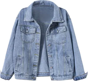 Womens Denim Jacket Relaxed Fit Casual Jean Trucker Jacket Denim Crop Jacket for Women Womens Coat