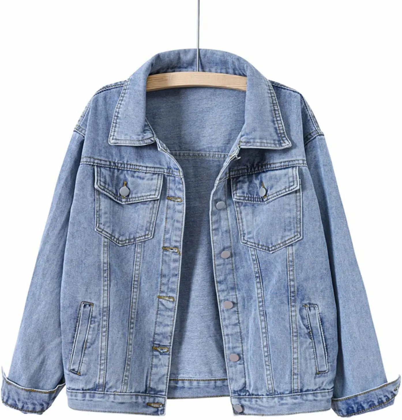Womens Denim Jacket Relaxed Fit Casual Jean Trucker Jacket Denim Crop Jacket for Women Womens Coat