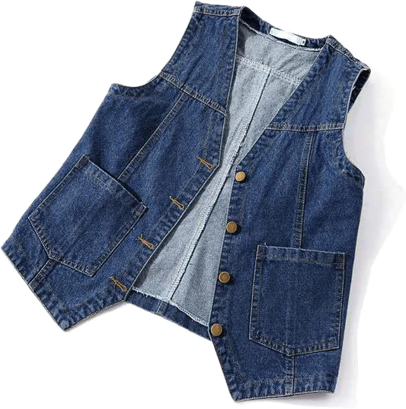 Womens Denim Vest Jean Vest Top for Women Cropped Denim Jacket Sleeveless V Neck Button Down Jean Coat with Pockets
