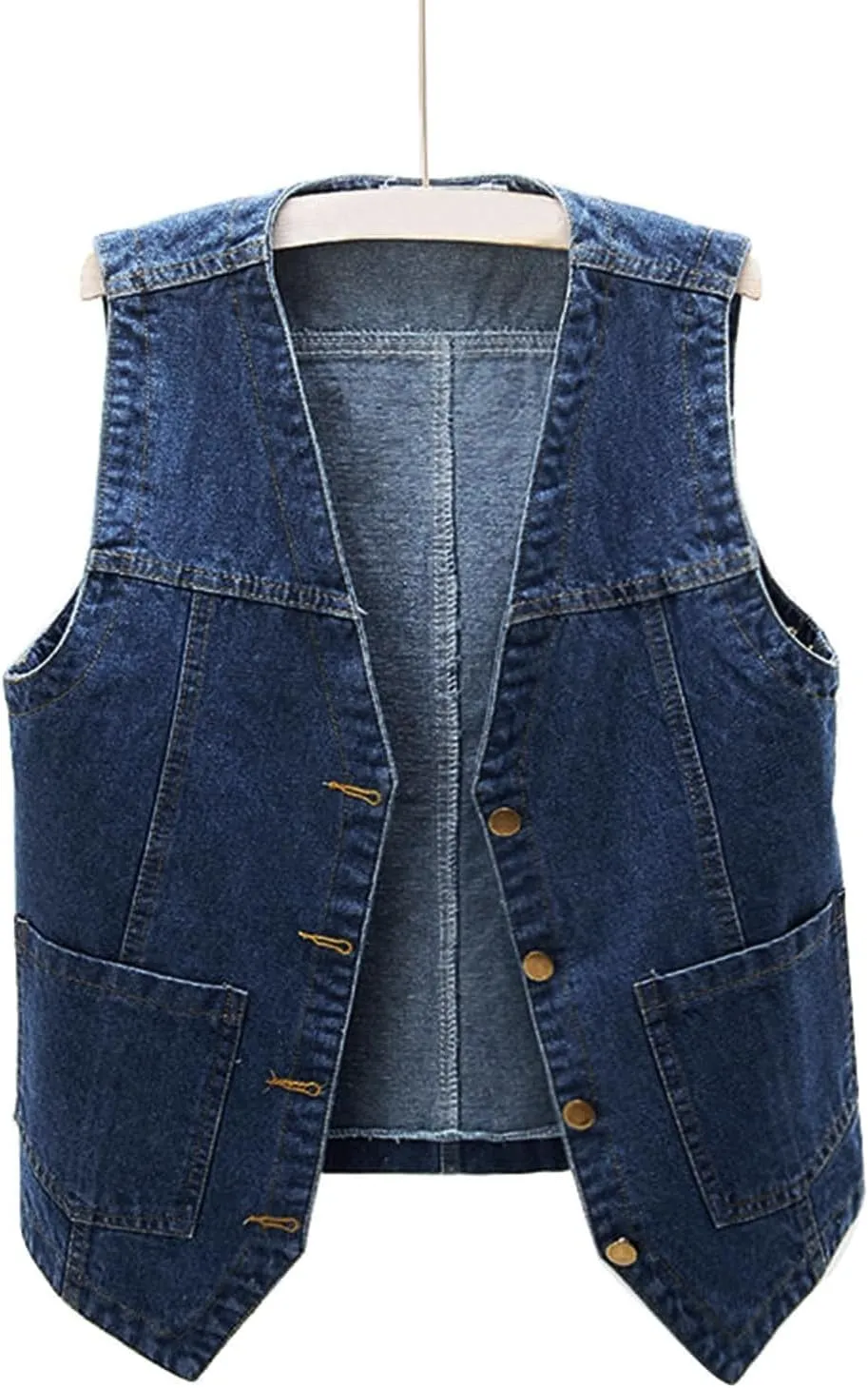 Womens Denim Vest Jean Vest Top for Women Cropped Denim Jacket Sleeveless V Neck Button Down Jean Coat with Pockets