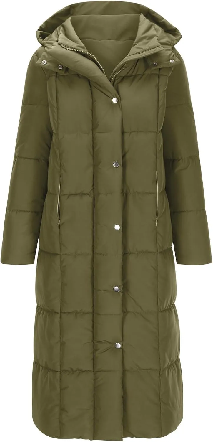 Womens Down Jacket with Hood Plus Size Thickened Winter Quilted Long Down Coats for Women Hooded Puffer Jacket