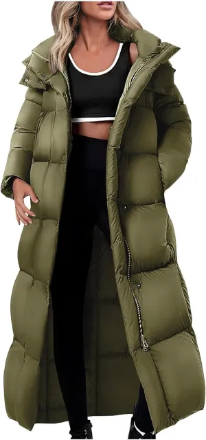 Womens Down Jacket with Hood Plus Size Thickened Winter Quilted Long Down Coats for Women Hooded Puffer Jacket