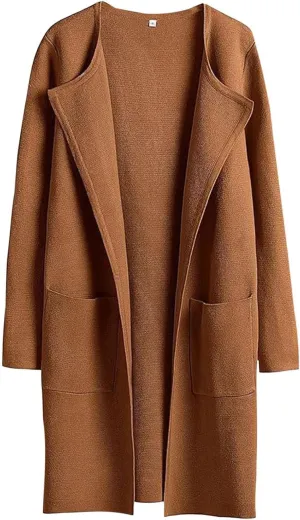Womens Fall Fashion 2024 Cardigan Jackets Trending Dress Coats Open Front Knit Lapel Blazer Outerwear with Pockets