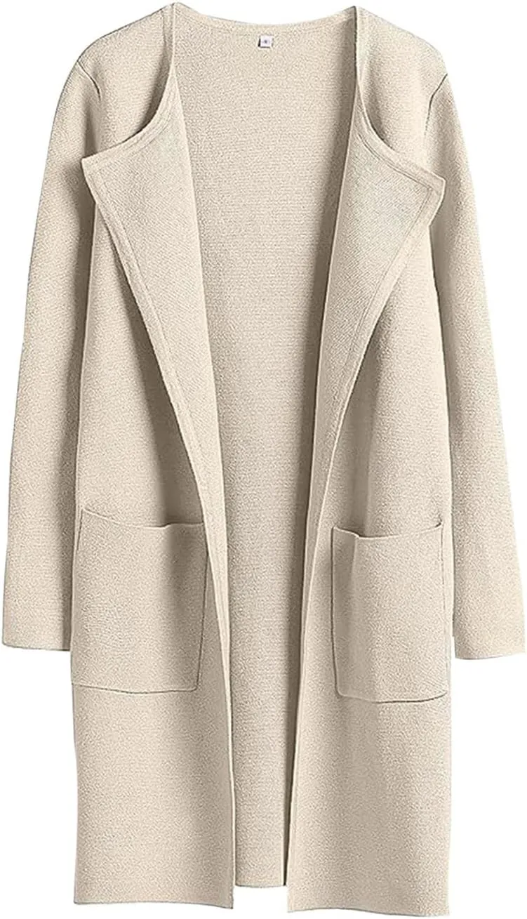 Womens Fall Fashion 2024 Cardigan Jackets Trending Dress Coats Open Front Knit Lapel Blazer Outerwear with Pockets