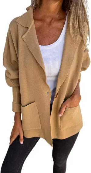 Womens Fall Fashion 2024 Open Front Knit Cardigan Long Sleeve Lapel Coat Casual Solid Classy Sweater Jacket