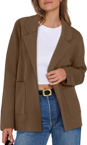 Womens Fall Fashion 2024 Open Front Knit Cardigan Long Sleeve Lapel Coat Casual Solid Classy Sweater Jacket