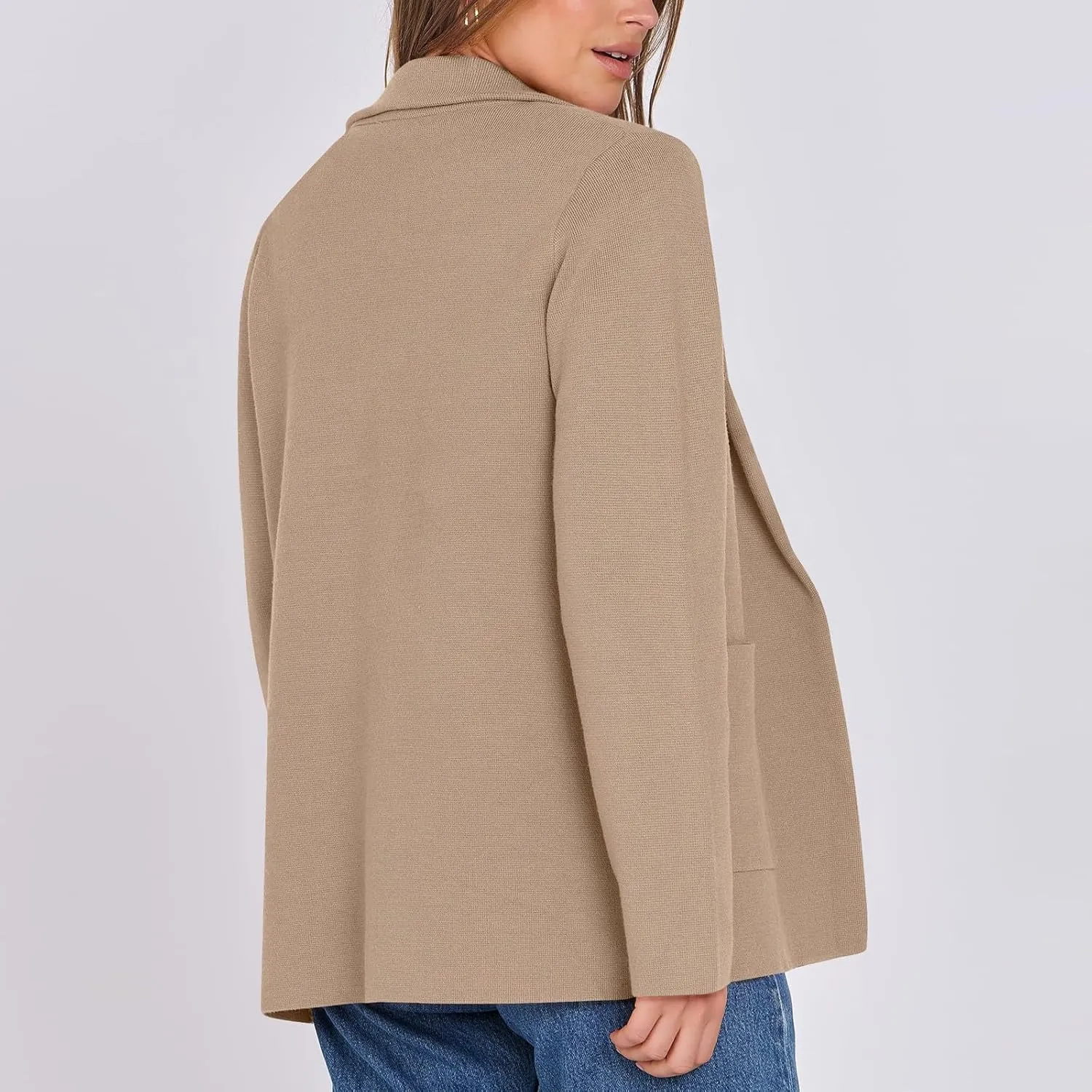 Womens Fall Fashion 2024 Open Front Knit Cardigan Long Sleeve Lapel Coat Casual Solid Classy Sweater Jacket