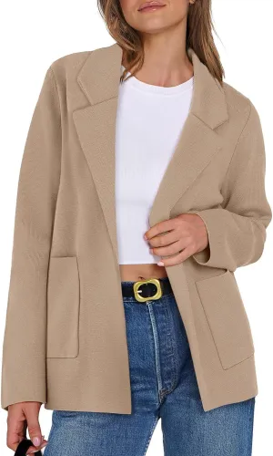 Womens Fall Fashion 2024 Open Front Knit Cardigan Long Sleeve Lapel Coat Casual Solid Classy Sweater Jacket