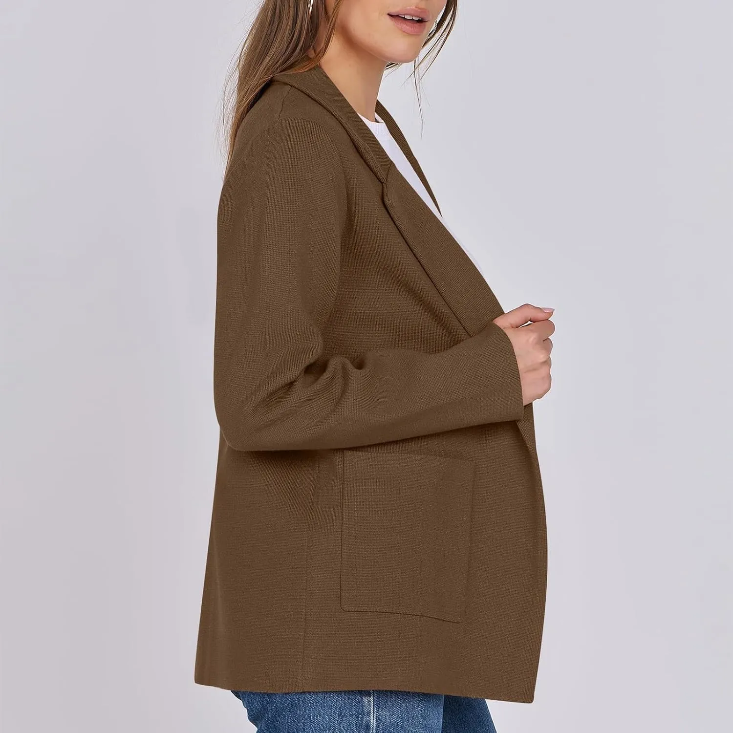Womens Fall Fashion 2024 Open Front Knit Cardigan Long Sleeve Lapel Coat Casual Solid Classy Sweater Jacket