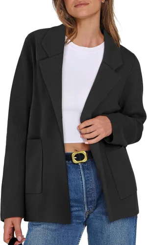 Womens Fall Fashion 2024 Open Front Knit Cardigan Long Sleeve Lapel Coat Casual Solid Classy Sweater Jacket