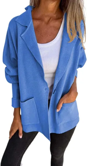 Womens Fall Fashion 2024 Open Front Knit Cardigan Long Sleeve Lapel Coat Casual Solid Classy Sweater Jacket