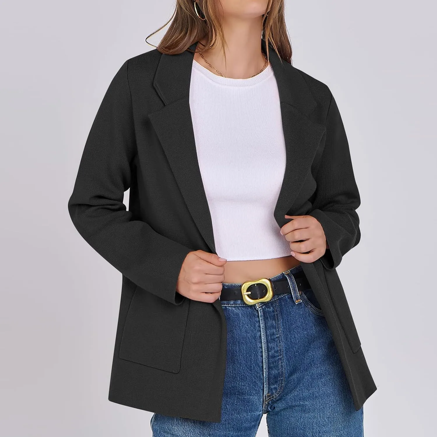 Womens Fall Fashion 2024 Open Front Knit Cardigan Long Sleeve Lapel Coat Casual Solid Classy Sweater Jacket