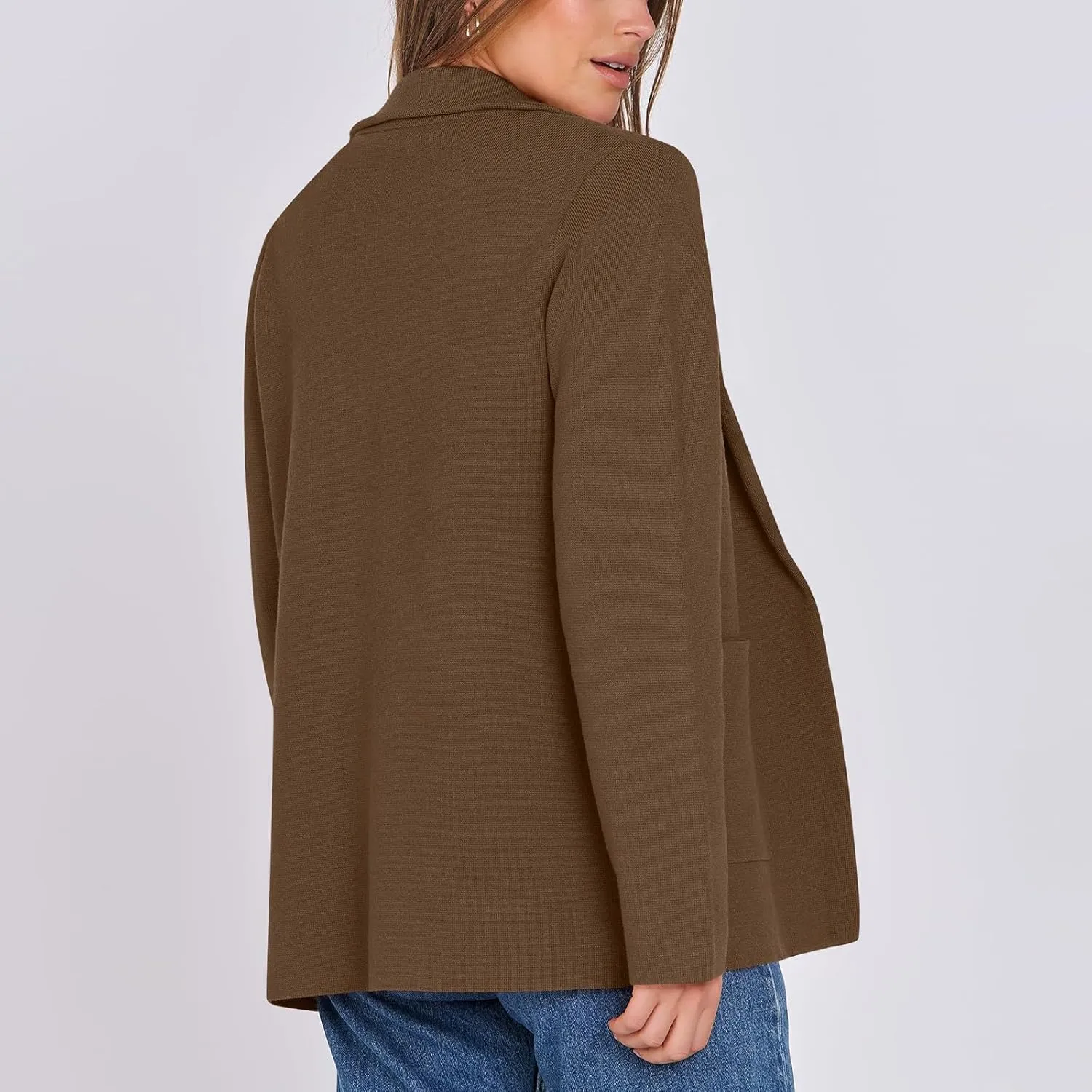 Womens Fall Fashion 2024 Open Front Knit Cardigan Long Sleeve Lapel Coat Casual Solid Classy Sweater Jacket