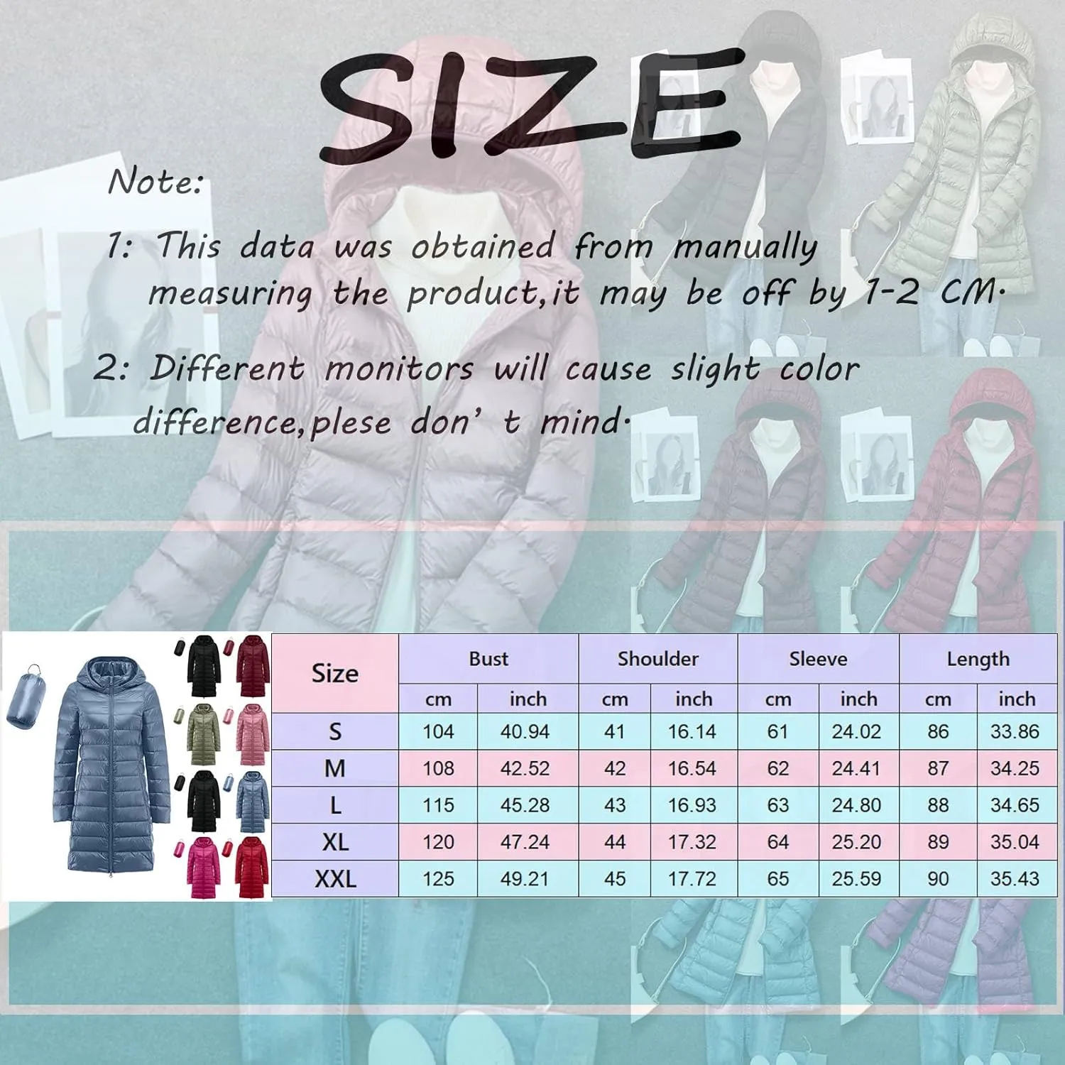 Womens Fashion Full Zip Solid Long Puffer Coats Long Sleeve Removeable Hood Down Coats Insulated Windproof Soft Jackets