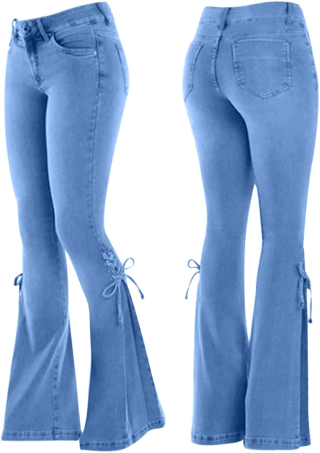 Womens Flare Bell Bottom Jeans High Waisted Stretchy Skinny Side Lace-Up Bootcut Jeans Casual Vintage Y2k Denim Pants