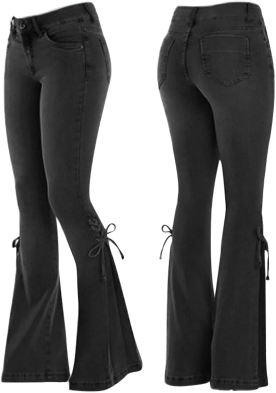 Womens Flare Bell Bottom Jeans High Waisted Stretchy Skinny Side Lace-Up Bootcut Jeans Casual Vintage Y2k Denim Pants